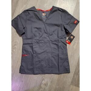 Dickies Medical Scrubs EDS Signature Mock Wrap Top, XS Pewter Gray NEW